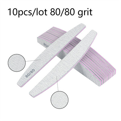Pilă de unghii 3/5/10 buc 100/180 Instrument pentru unghii cu două fețe drepte/în jumătate de lună Hârtie abrazivă pentru unghii cu granulație 80 Pile profesionale pentru unghii