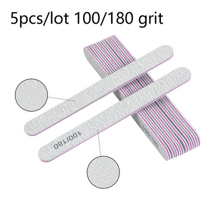 Pilă de unghii 3/5/10 buc 100/180 Instrument pentru unghii cu două fețe drepte/în jumătate de lună Hârtie abrazivă pentru unghii cu granulație 80 Pile profesionale pentru unghii