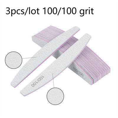 Pilă de unghii 3/5/10 buc 100/180 Instrument pentru unghii cu două fețe drepte/în jumătate de lună Hârtie abrazivă pentru unghii cu granulație 80 Pile profesionale pentru unghii