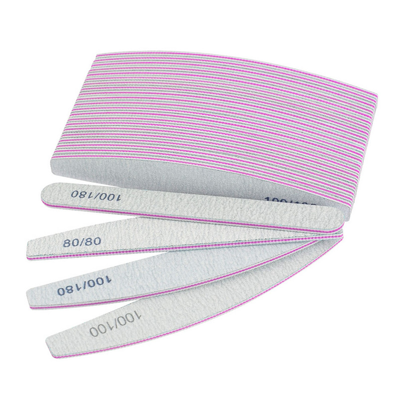 Pilă de unghii 3/5/10 buc 100/180 Instrument pentru unghii cu două fețe drepte/în jumătate de lună Hârtie abrazivă pentru unghii cu granulație 80 Pile profesionale pentru unghii