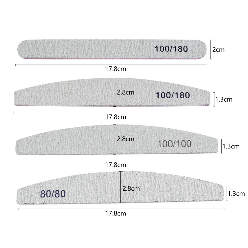 Pilă de unghii 3/5/10 buc 100/180 Instrument pentru unghii cu două fețe drepte/în jumătate de lună Hârtie abrazivă pentru unghii cu granulație 80 Pile profesionale pentru unghii