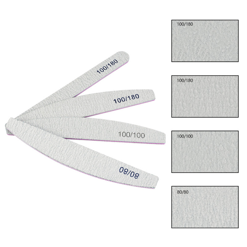Pilă de unghii 3/5/10 buc 100/180 Instrument pentru unghii cu două fețe drepte/în jumătate de lună Hârtie abrazivă pentru unghii cu granulație 80 Pile profesionale pentru unghii