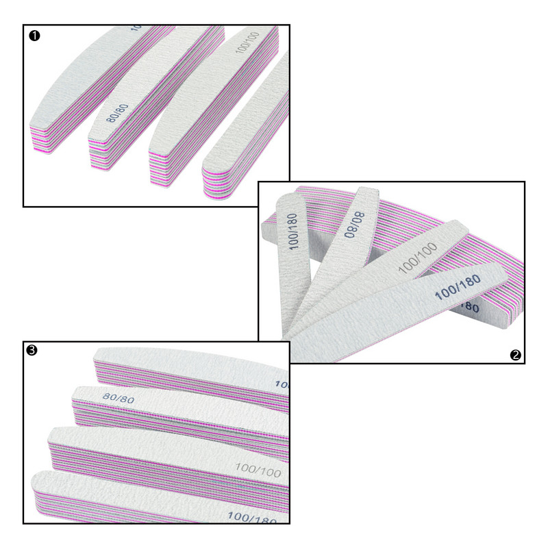 Pilă de unghii 3/5/10 buc 100/180 Instrument pentru unghii cu două fețe drepte/în jumătate de lună Hârtie abrazivă pentru unghii cu granulație 80 Pile profesionale pentru unghii