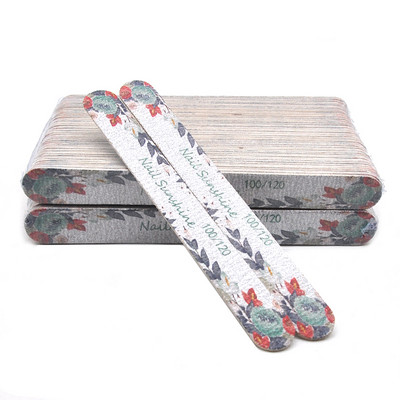 100 vnt/stal. Medinės nagų dildės 100/120/150/180/240 Profesionalus plaunamas manikiūro lakavimas šlifavimo gėlėmis margintais nagais įrankių rinkiniai