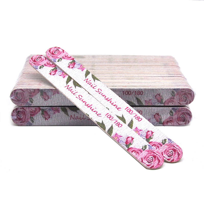 100 buc/lot pile de unghii din lemn 100/120/150/180/240 profesionale lavabile lavabile pentru șlefuit pentru șlefuire cu flori imprimate seturi de instrumente pentru unghii