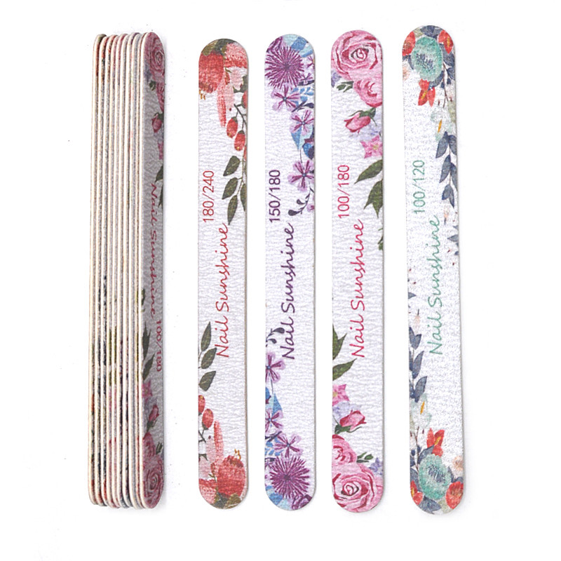 100 buc/lot pile de unghii din lemn 100/120/150/180/240 profesionale lavabile lavabile pentru șlefuit pentru șlefuire cu flori imprimate seturi de instrumente pentru unghii