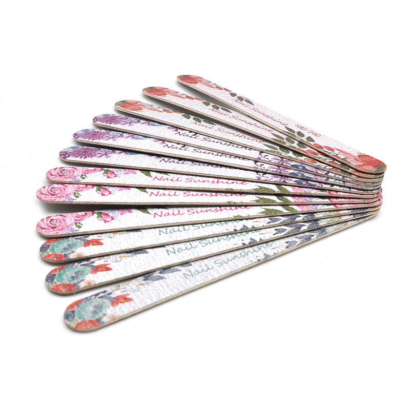 100 buc/lot pile de unghii din lemn 100/120/150/180/240 profesionale lavabile lavabile pentru șlefuit pentru șlefuire cu flori imprimate seturi de instrumente pentru unghii