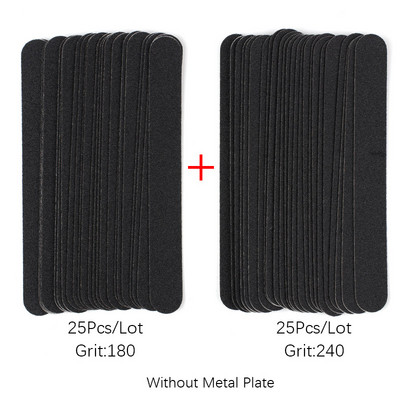 Mini pilă înlocuibilă pentru arta unghiilor 50 buc. Tampoane de șmirghel detașabile, drepte, negre, mâner din oțel inoxidabil, bloc de manichiură, tampon metalic