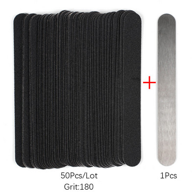 Mini pilă înlocuibilă pentru arta unghiilor 50 buc. Tampoane de șmirghel detașabile, drepte, negre, mâner din oțel inoxidabil, bloc de manichiură, tampon metalic