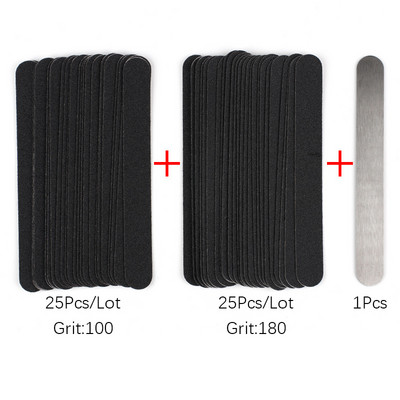 Mini pilă înlocuibilă pentru arta unghiilor 50 buc. Tampoane de șmirghel detașabile, drepte, negre, mâner din oțel inoxidabil, bloc de manichiură, tampon metalic