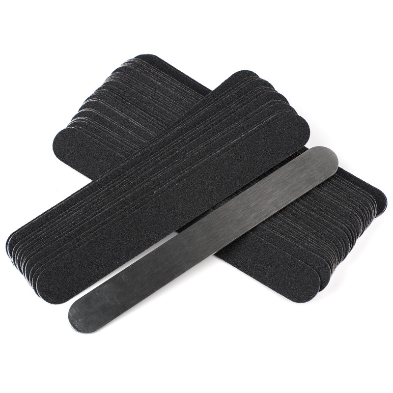 Mini pilă înlocuibilă pentru arta unghiilor 50 buc. Tampoane de șmirghel detașabile, drepte, negre, mâner din oțel inoxidabil, bloc de manichiură, tampon metalic