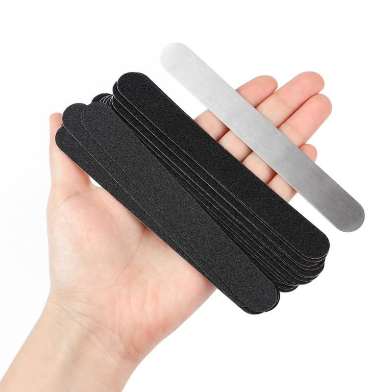 Mini pilă înlocuibilă pentru arta unghiilor 50 buc. Tampoane de șmirghel detașabile, drepte, negre, mâner din oțel inoxidabil, bloc de manichiură, tampon metalic