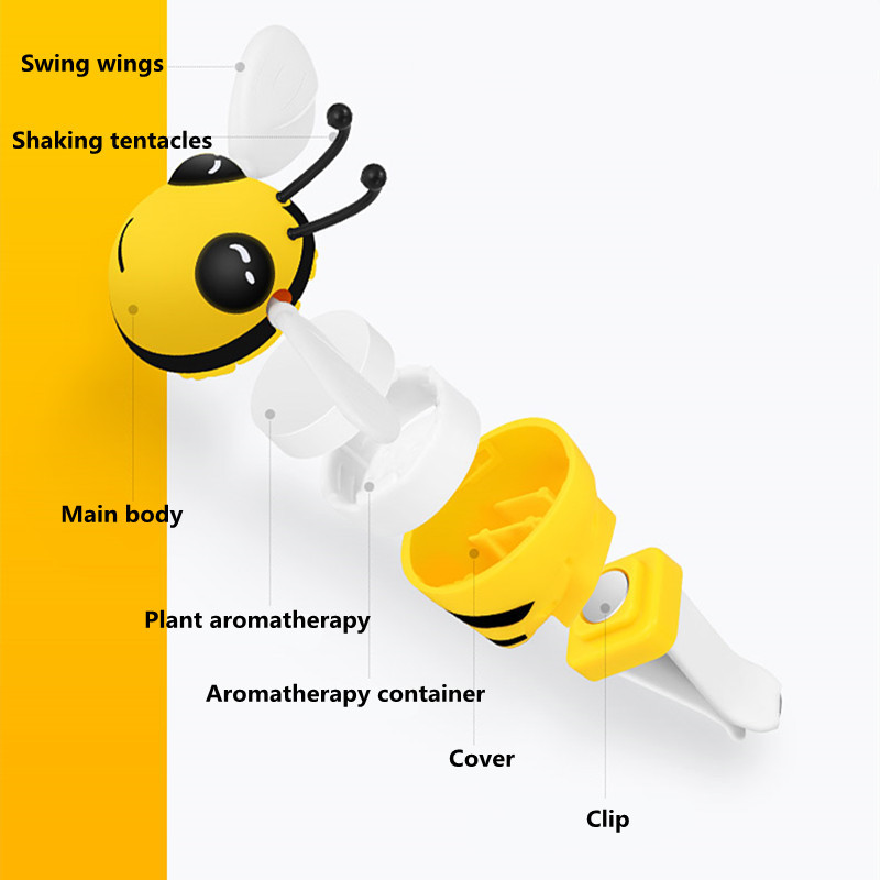 Odorizant de mașină cu albină drăguță, difuzor de parfum auto, clemă de aerisire, desen animat, decorare cu albină, accesorii de interior pentru automobile