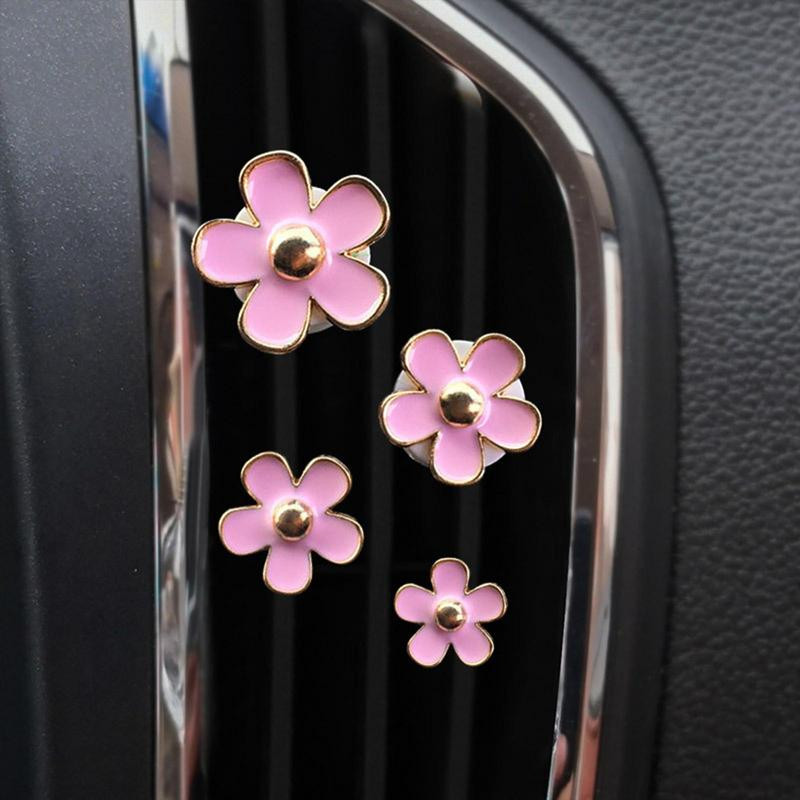 Clips de aerisire pentru mașină Daisy 4 buc. Clipuri pentru aerisire pentru mașină cu flori Fermec drăguț Aer condiționat auto Dasiy Accesorii pentru aerisire colorate Decorații