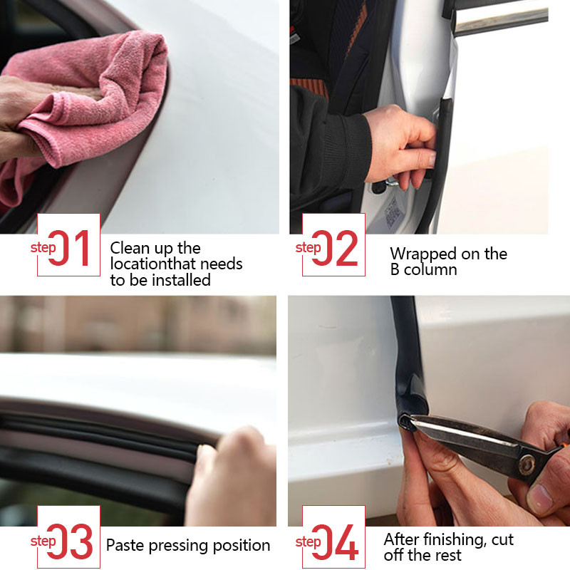 SEAMETAL 2 buc benzi de etanșare a ușii de mașină autocolant B tip stâlp benzi de etanșare de cauciuc auto izolație fonică Protector bandă de etanșare