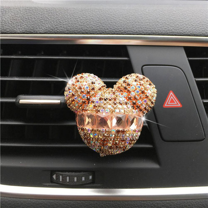 Agrafe pentru aerisire masina Charm Clip pentru iesire aer conditionat masina Urs cu strass Decorare interioara masina Difuzor de arome auto Au