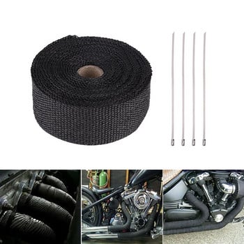 5M Roll Fiberglass Heat Shield Κεφαλή εξάτμισης μοτοσικλέτας Heat Wrap Tape Thermal Protection+ 4 Ties Kit Exhaust Pipe Insulat