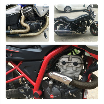 5M ролка от фибростъкло Топлинен щит Термична лента за ауспух на автомобилен мотоциклет Заглавна тръба Термообвиваща лента Термична с връзки от неръждаема стомана