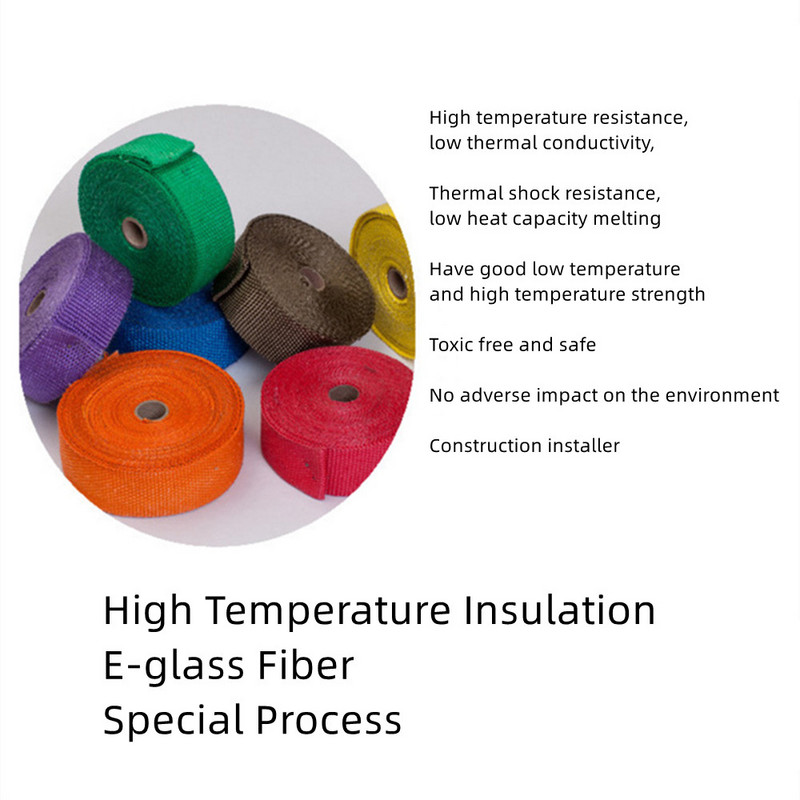 Rola de 5M Fibră de sticlă scut termic pentru mașină, motocicletă, eșapament, bandă termică, țeavă antet, bandă termică, cu legături inoxidabile