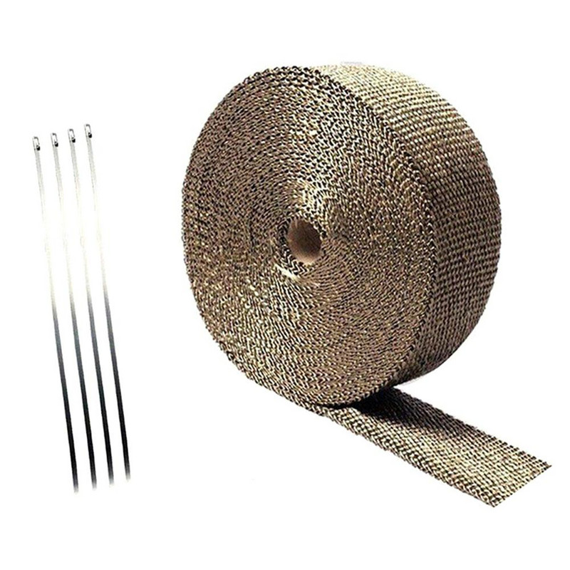 5M /Görgős motorkerékpár kipufogó hőszigetelő szalagfej hőfólia elosztó szigetelő szalagok Üvegszálas hővédő szalagok +4 összekötő készlet