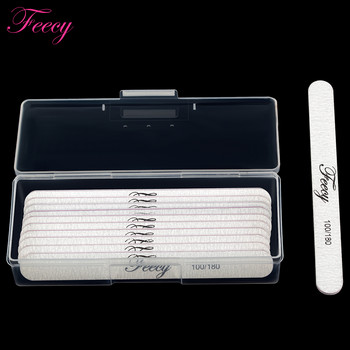 10Pcs Nail Files Buffer with Storage Box 100/180 Double Side Grit File Manicure Strong Boat Sandpaper Buffing Sand Nail Art Tool