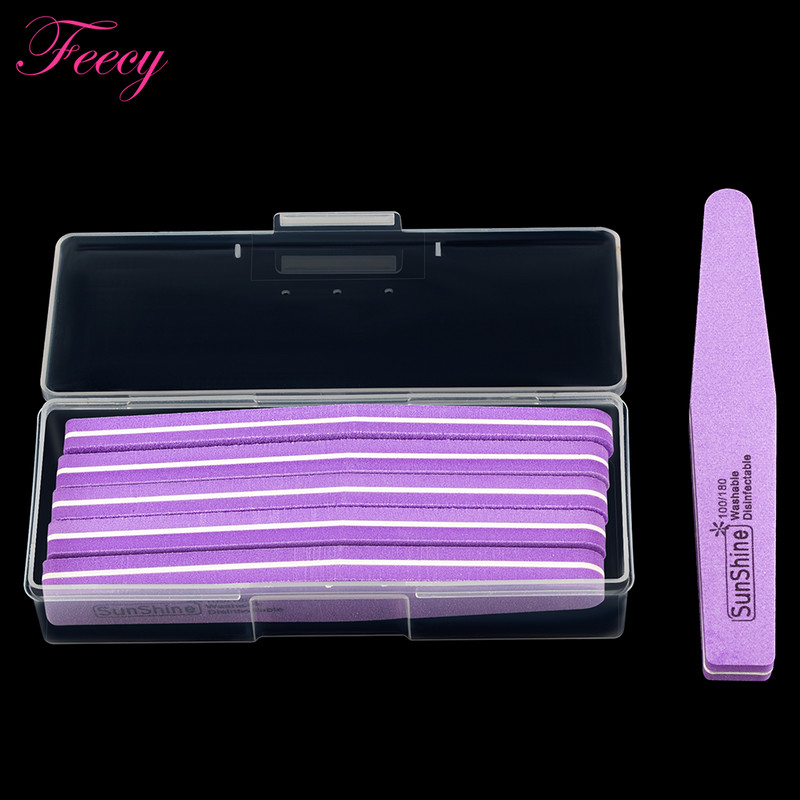 10 buc Pile de unghii Tampon cu cutie de depozitare 100/180 Pilă de manichiură cu granulație dublă pentru barcă puternică Hârtie abrazivă pentru șlefuire Nisip Instrument pentru arta unghiilor