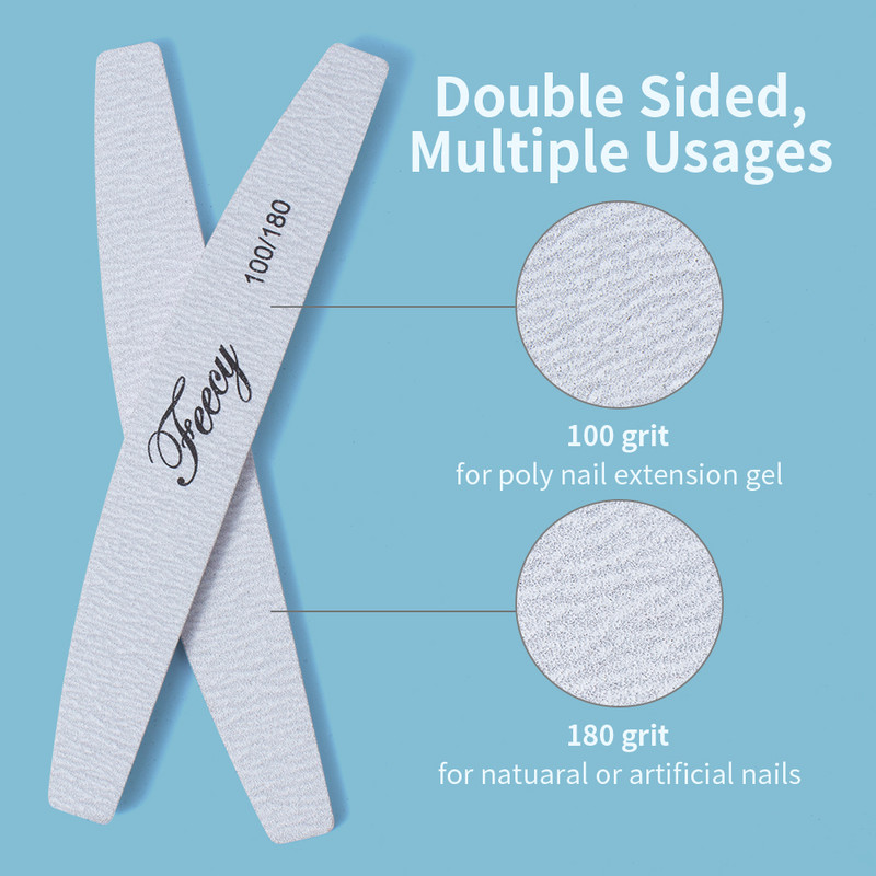 Nagų dildės 100 180 grūdėtumo dvigubos pusės Nagų dailės manikiūro pedikiūro įrankiai Švitrinis popierius Stiprus, storas buferis Half Moon Lime šlifavimo dildė