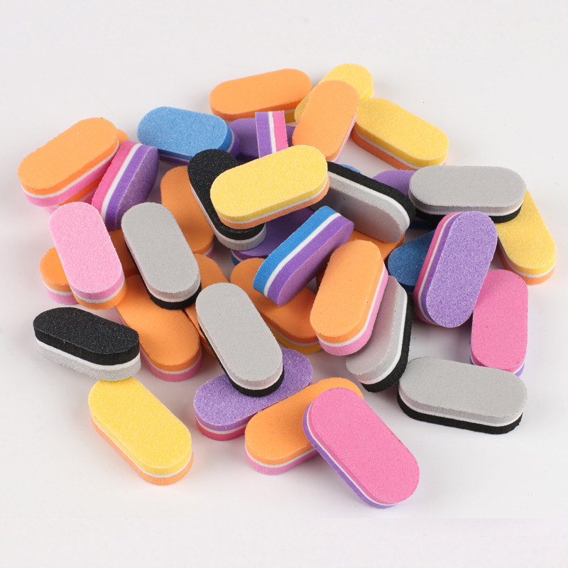 50 buc Mini pilă de unghii cu burete 100/180 bloc tampon de unghii colorat șmirghel dublu față pedichiură manichiură șlefuit pile pentru arta unghiilor