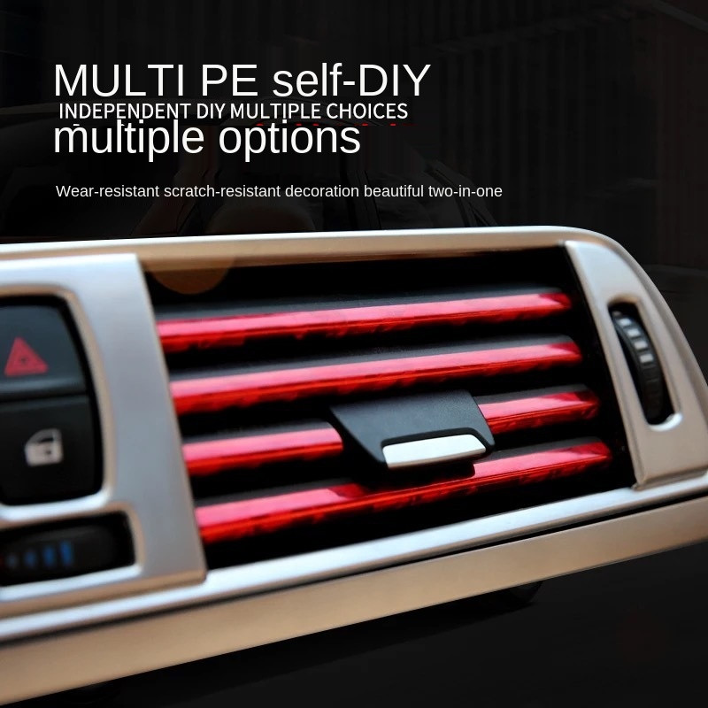 10 bucăți garnitură pentru ieșire de aer placare cu stil de mașină, bandă de turnare interioară de 20 cm, PVC moale, comutator pentru grila de ventilație, accesorii pentru interiorul mașinii