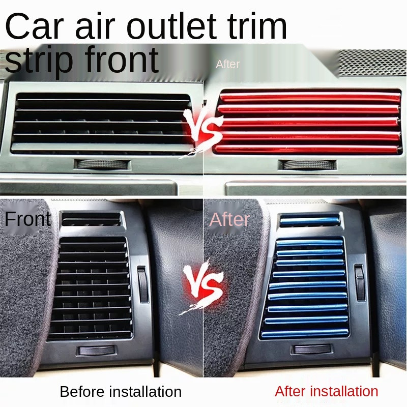 10 bucăți garnitură pentru ieșire de aer placare cu stil de mașină, bandă de turnare interioară de 20 cm, PVC moale, comutator pentru grila de ventilație, accesorii pentru interiorul mașinii