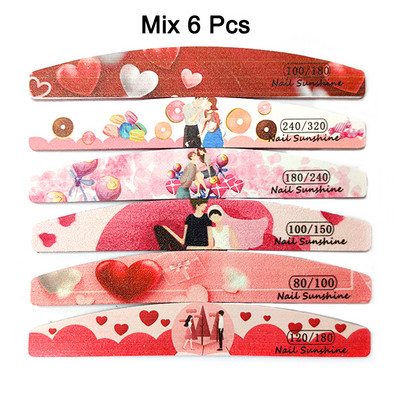 6 buc/lot pile de unghii 80/100/120/180/240 pile tampon de șlefuit pentru unghii Ziua Îndrăgostiților Dsign lac de unghii Instrumente profesionale pentru frumusețe