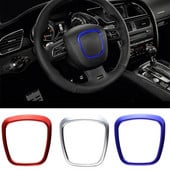 Car Styling stūres centra logotips Vāki Uzlīmes Apdare priekš Audi A4 B6 B7 B8 A6 C6 A5 Q7 Q5 A3 8P S3 8v Salona piederumi
