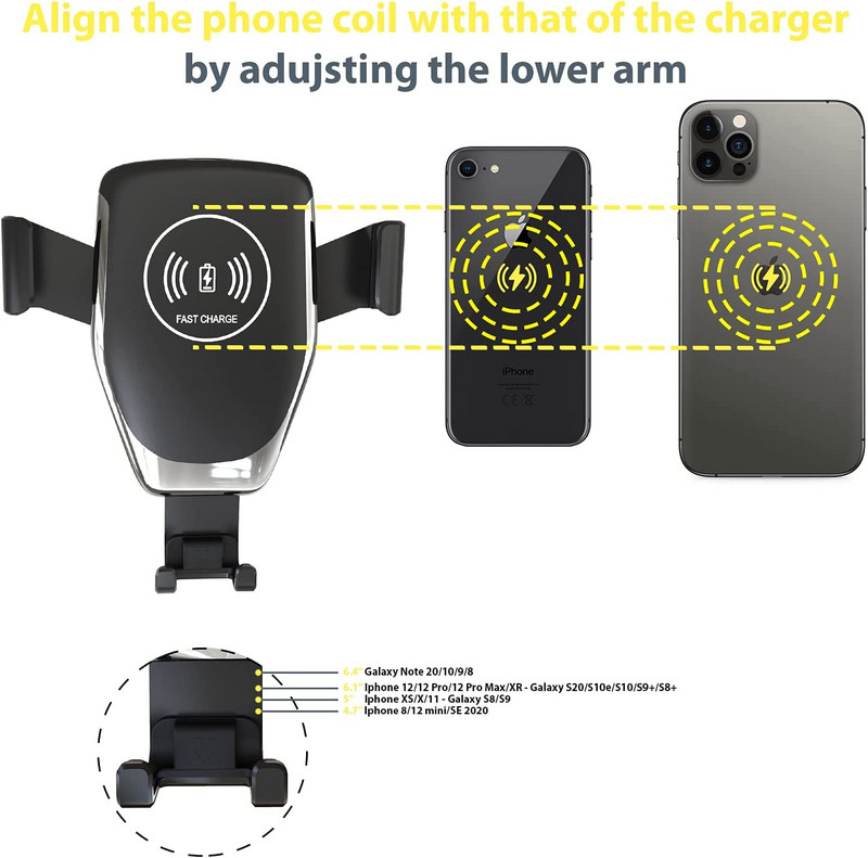 100 W automobilinio belaidžio įkroviklio laikiklio telefono laikiklis, skirtas iPhone 14 13 12 11 Samsung S22 S21 Xiaomi indukcinio greito įkrovimo stotelei
