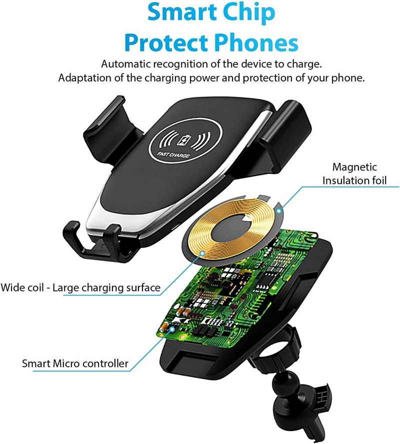 100 W automobilinio belaidžio įkroviklio laikiklio telefono laikiklis, skirtas iPhone 14 13 12 11 Samsung S22 S21 Xiaomi indukcinio greito įkrovimo stotelei