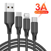 Cablu USB OTTWN 3A 3 în 1 tip C Cablu de telefon mobil micro multiplu de încărcare rapidă pentru iPhone 14 13 Pro Max Xiaomi 12 POCO Samsung