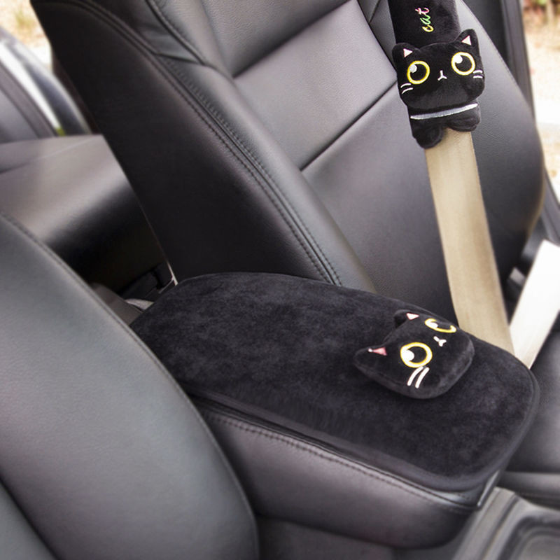ATsafepro Slatka crna mačka Jastuk za automobil Crtani jastuk za glavu Jastuk za lumbalni dio Navlaka za sigurnosni pojas Uređenje interijera automobila Nosači sjedala