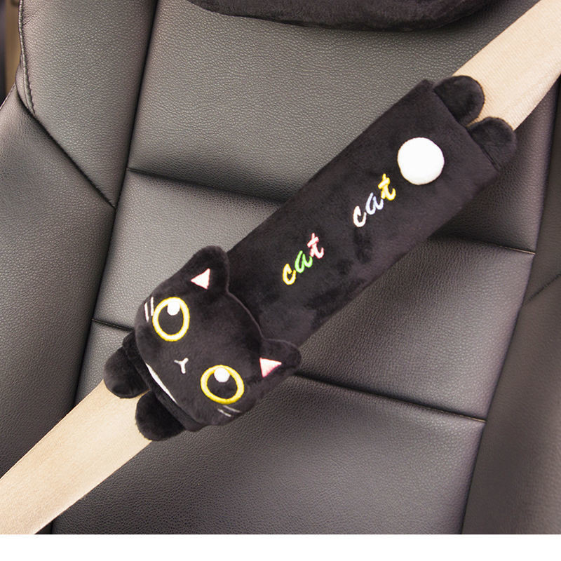 ATsafepro Slatka crna mačka Jastuk za automobil Crtani jastuk za glavu Jastuk za lumbalni dio Navlaka za sigurnosni pojas Uređenje interijera automobila Nosači sjedala