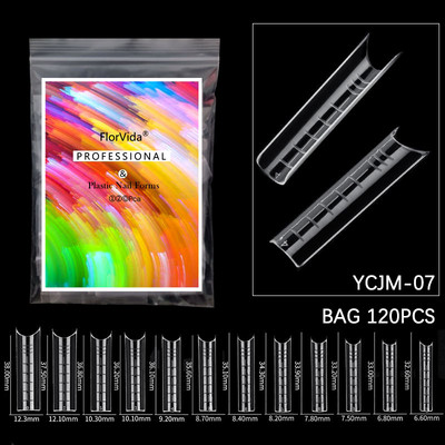 FlorVida 100 buc Kit plastic pentru unghii false Art Dual Form French Tips Poly Gel Extension Mode Acrilic Manichiura Set de accesorii