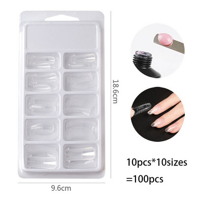 FlorVida 100 buc Kit plastic pentru unghii false Art Dual Form French Tips Poly Gel Extension Mode Acrilic Manichiura Set de accesorii