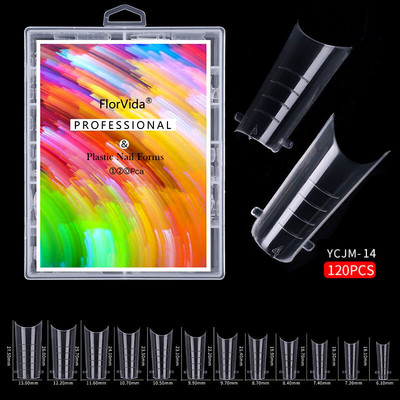 FlorVida 100 buc Kit plastic pentru unghii false Art Dual Form French Tips Poly Gel Extension Mode Acrilic Manichiura Set de accesorii