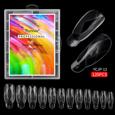 FlorVida 100 buc Kit plastic pentru unghii false Art Dual Form French Tips Poly Gel Extension Mode Acrilic Manichiura Set de accesorii