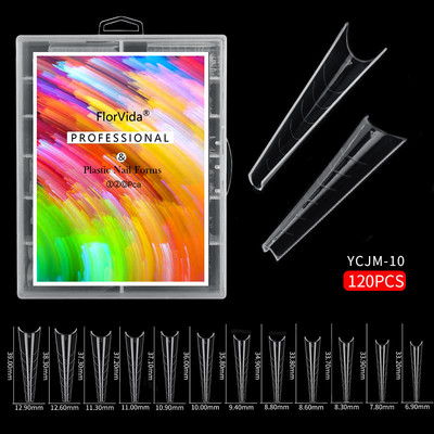 FlorVida 100 buc Kit plastic pentru unghii false Art Dual Form French Tips Poly Gel Extension Mode Acrilic Manichiura Set de accesorii