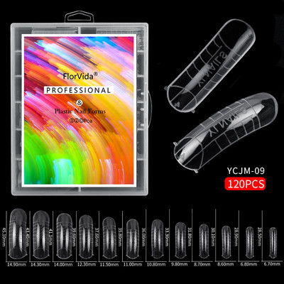 FlorVida 100 buc Kit plastic pentru unghii false Art Dual Form French Tips Poly Gel Extension Mode Acrilic Manichiura Set de accesorii