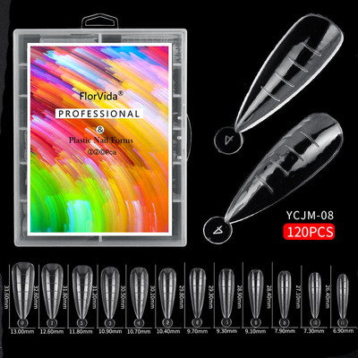 FlorVida 100 buc Kit plastic pentru unghii false Art Dual Form French Tips Poly Gel Extension Mode Acrilic Manichiura Set de accesorii