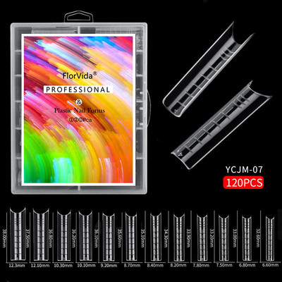 FlorVida 100 buc Kit plastic pentru unghii false Art Dual Form French Tips Poly Gel Extension Mode Acrilic Manichiura Set de accesorii