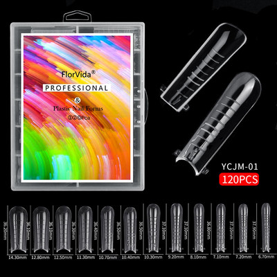 FlorVida 100 buc Kit plastic pentru unghii false Art Dual Form French Tips Poly Gel Extension Mode Acrilic Manichiura Set de accesorii