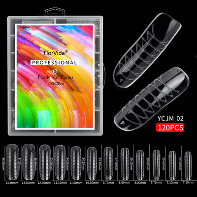 FlorVida 100 buc Kit plastic pentru unghii false Art Dual Form French Tips Poly Gel Extension Mode Acrilic Manichiura Set de accesorii