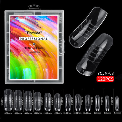 FlorVida 100 buc Kit plastic pentru unghii false Art Dual Form French Tips Poly Gel Extension Mode Acrilic Manichiura Set de accesorii