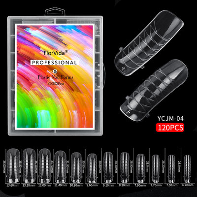 FlorVida 100 buc Kit plastic pentru unghii false Art Dual Form French Tips Poly Gel Extension Mode Acrilic Manichiura Set de accesorii
