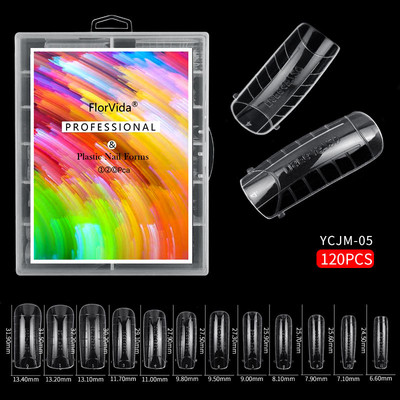 FlorVida 100 buc Kit plastic pentru unghii false Art Dual Form French Tips Poly Gel Extension Mode Acrilic Manichiura Set de accesorii